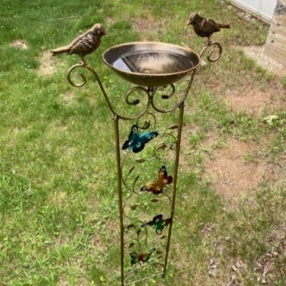 Bird Bath with Garden Trellis for Climbing Plants Outdoor, with Butterfly Decor - Picture 2 of 2